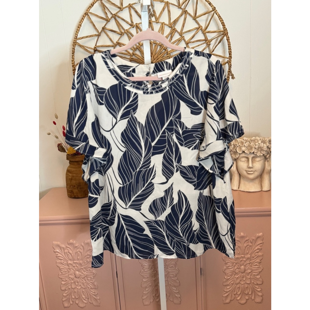 Women's‎ Liz Claiborne Blouse XL White Blue